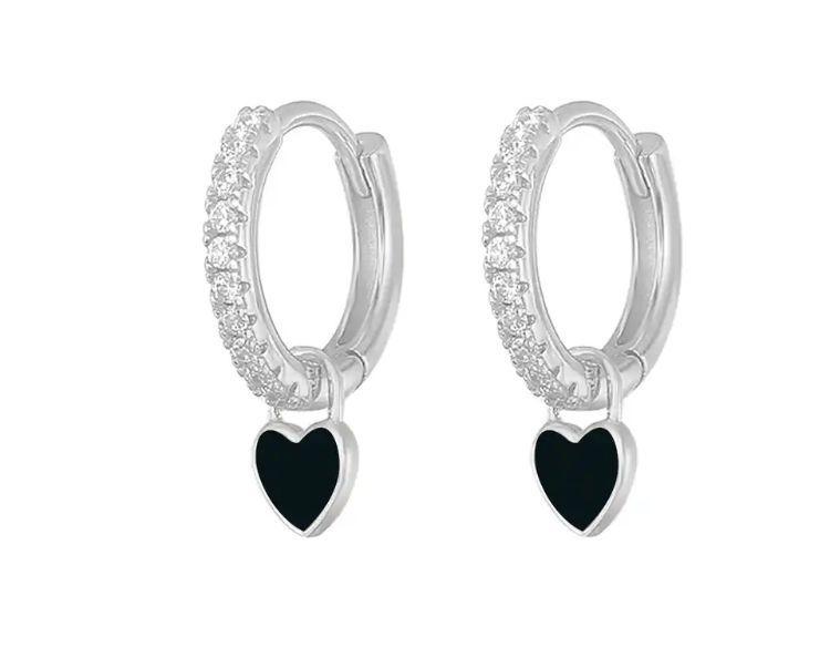 Aros Argollas Con Corazón Colgante, Pendientes Elegantes-0