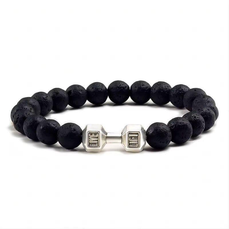 Pulsera Dije Mancuernas De Piedras Y Acero Negro-2
