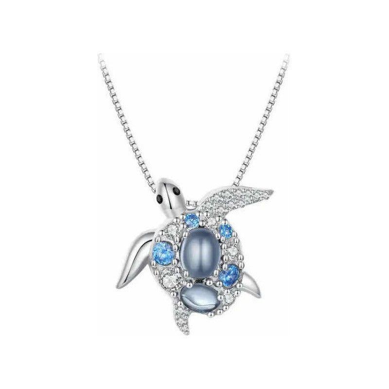 Fino Collar De Plata, Tortuga De Mar Elegante Con Circonitas Plateado-2
