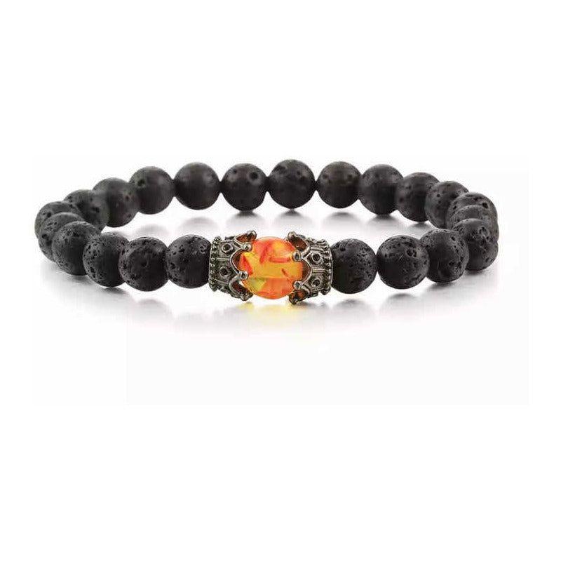 Pulsera Negra De Piedras Y Corona Metálica Símbolo Lava 0 Cm 2.54 Cm-2