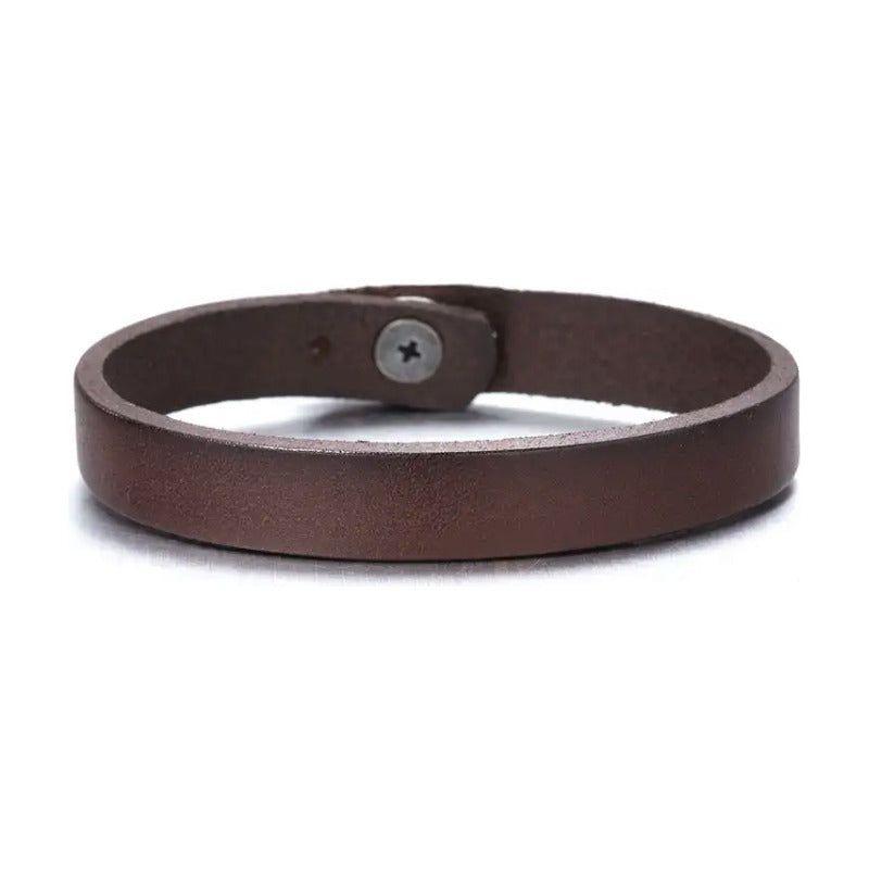 Pulsera De Cuero Cafe, Modelo Huaso , Brazalete Café 21 Cm-0