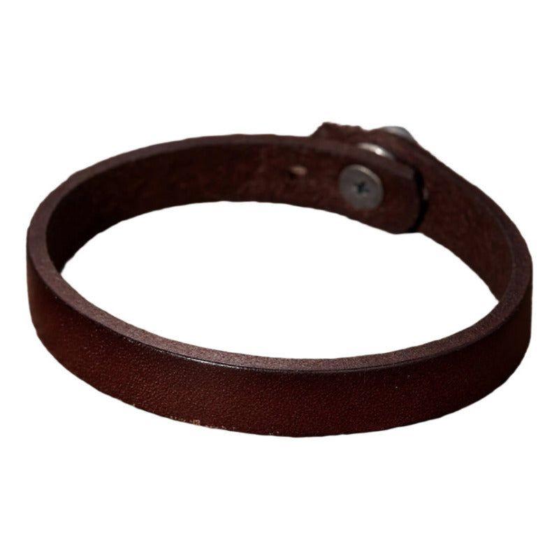 Pulsera De Cuero Cafe, Modelo Huaso , Brazalete Café 21 Cm-1