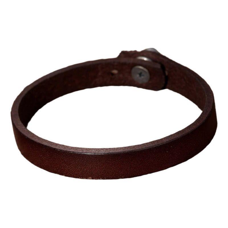 Pulsera De Cuero Cafe, Modelo Huaso , Brazalete Café 21 Cm-2