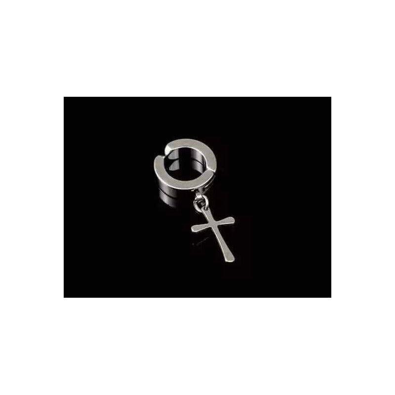 Aros Punk Cruz - Pendientes Colgantes -rock Hombre Mujer Plateado-2
