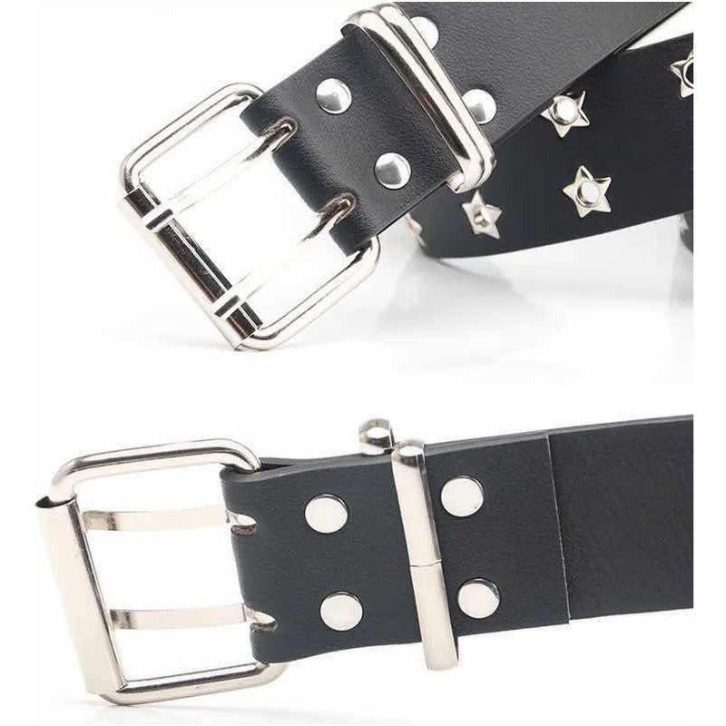 Cinturón De Estrellas Dobles, Cinturón Mujer Punk Negro-2