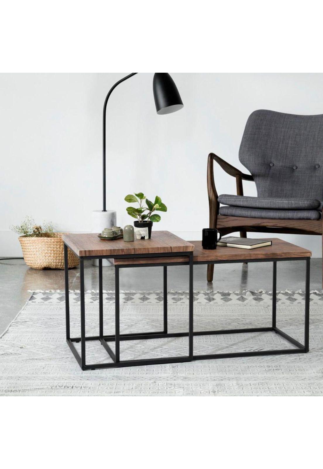 Set de 2 Mesas de Centro Cuadradas Minimal Wood-3