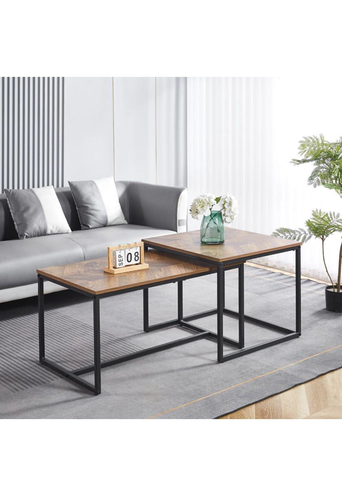 Set de 2 Mesas de Centro Cuadradas Minimal Wood-4