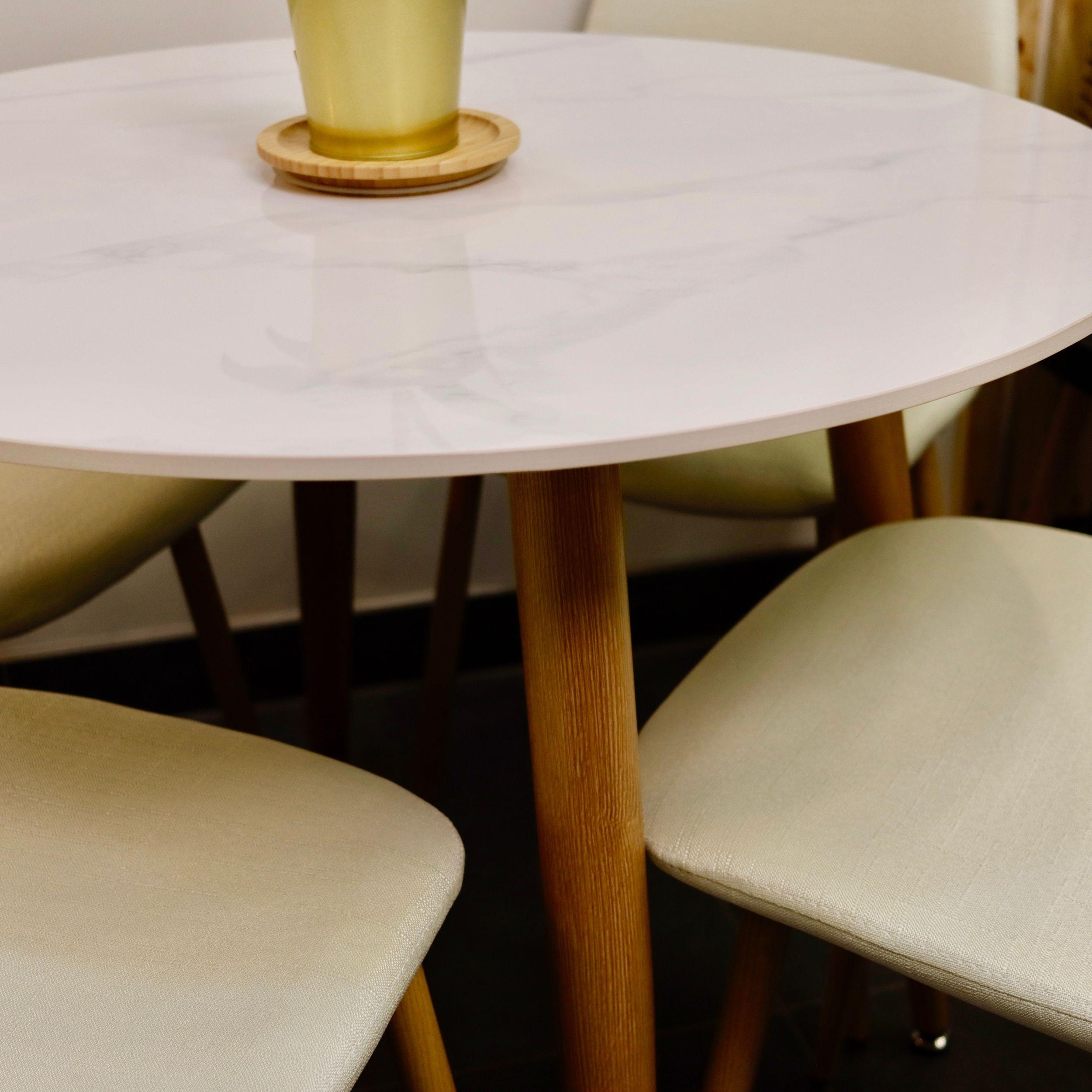 Mesa de Comedor Redonda de Cuarzo Calacatta Soft 100cm de Diámetro-4