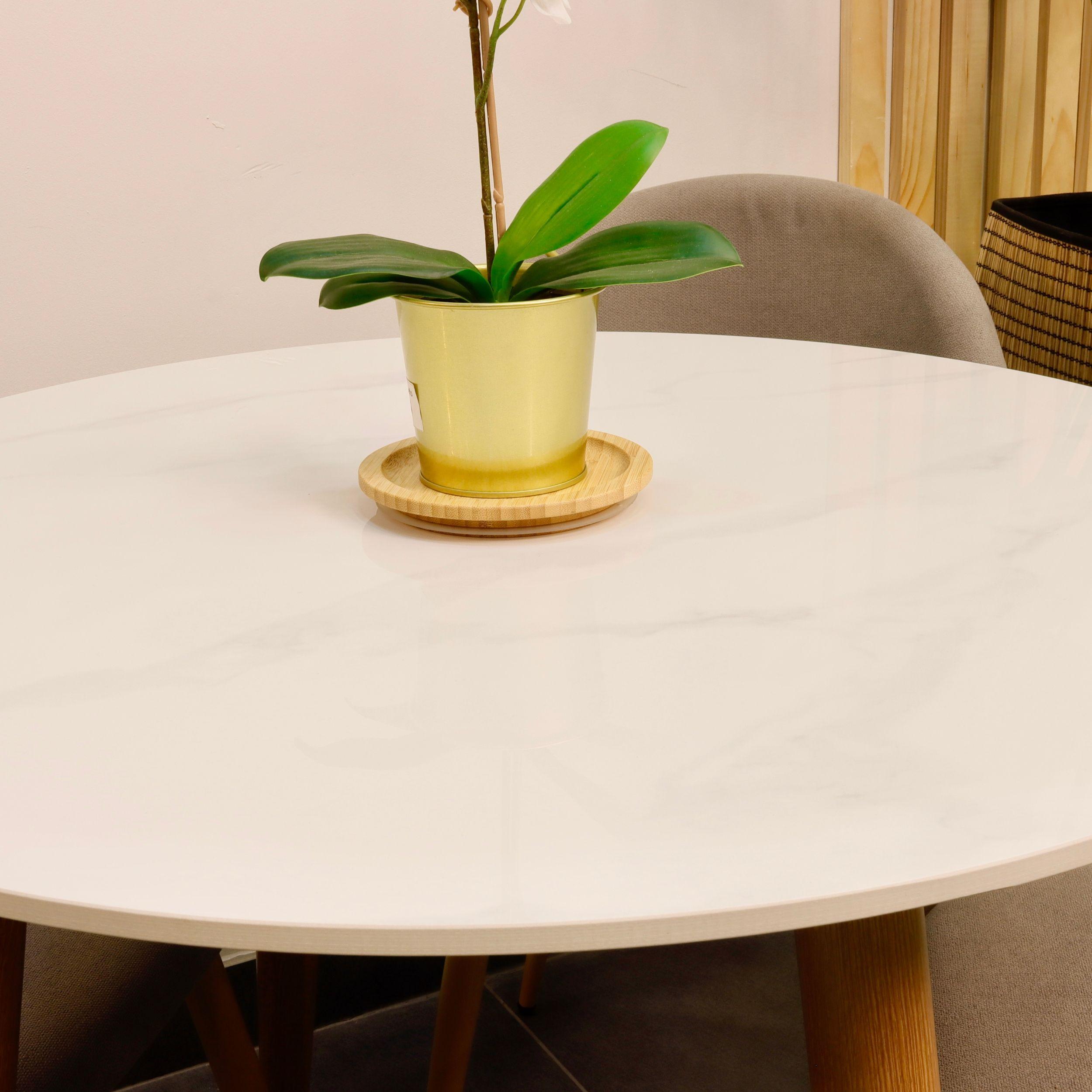 Mesa de Comedor Redonda de Cuarzo Calacatta Soft 100cm de Diámetro-5