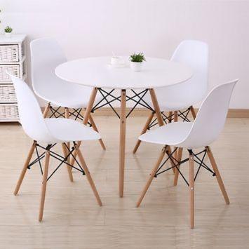 Comedor Redondo Blanco 80cm + 4 Sillas Eames Clásicas Blanco-8