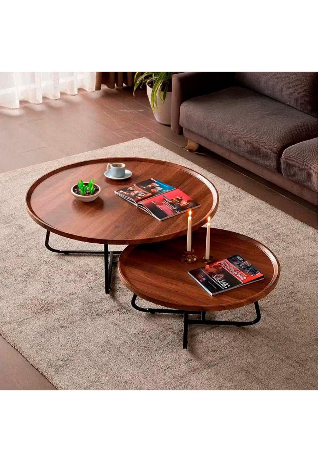 Juego Mesa De Centro Living 80+60cm color madera Chic Home-1