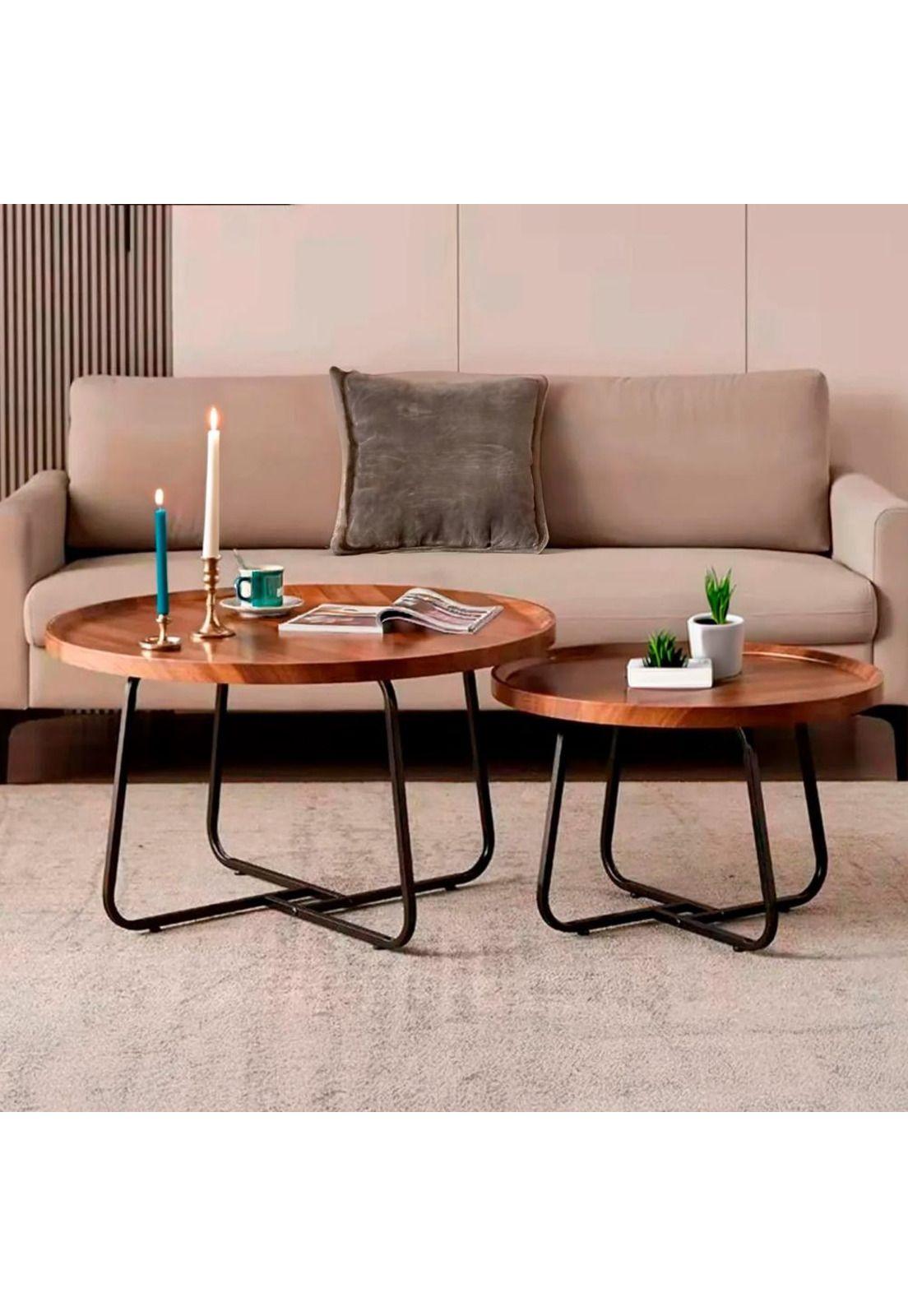 Juego Mesa De Centro Living 80+60cm color madera Chic Home-2