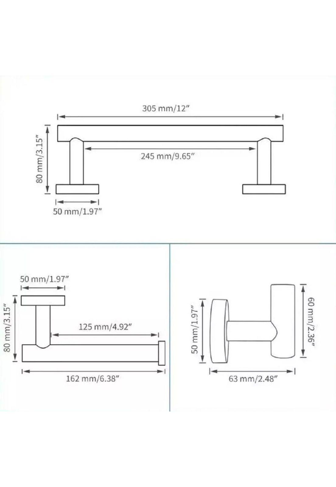 Set De 5 Accesorios De Baño Acero Inoxidable Negro o Plata-4