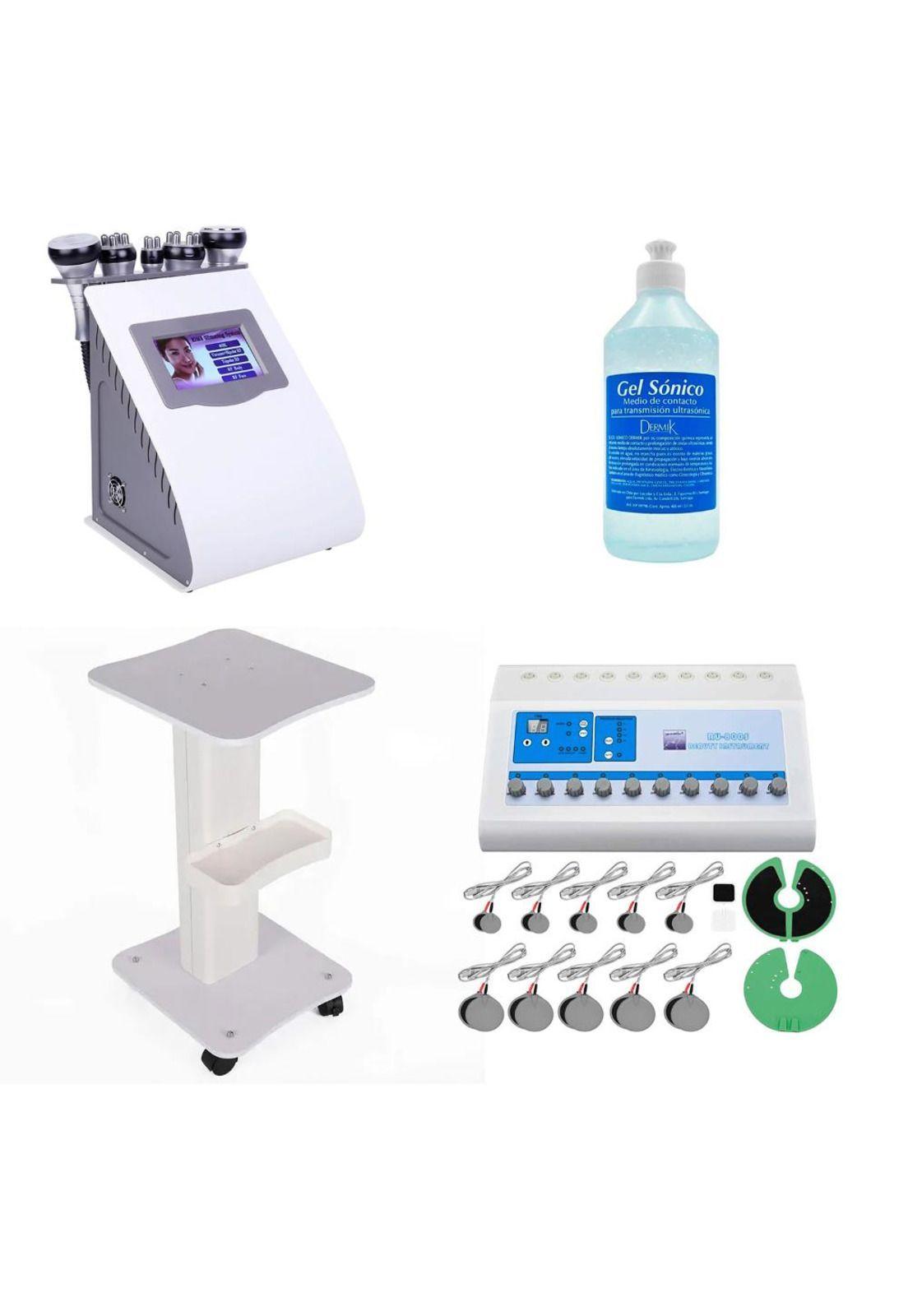 PACK SILVER PRO: Cavitación 5 en 1 + Ondas Rusas + 2 Gel Ultrasonic Dermik + Mesa de apoyo-0