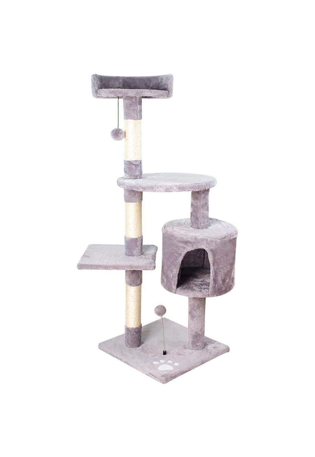 Rascador torre 112cm Gatos Casita Arbol Terciopelo + Pompones-1