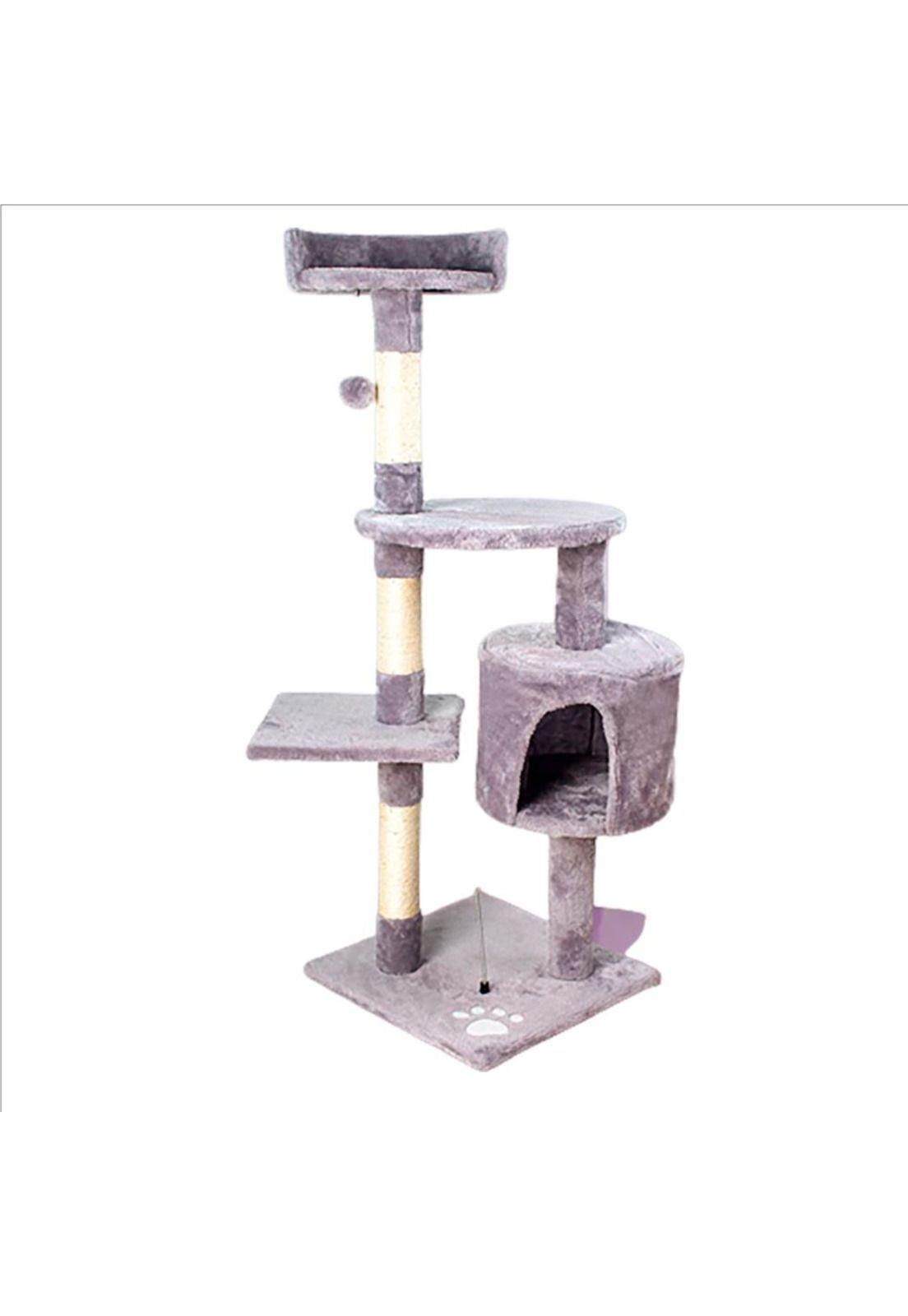 Rascador torre 112cm Gatos Casita Arbol Terciopelo + Pompones-2