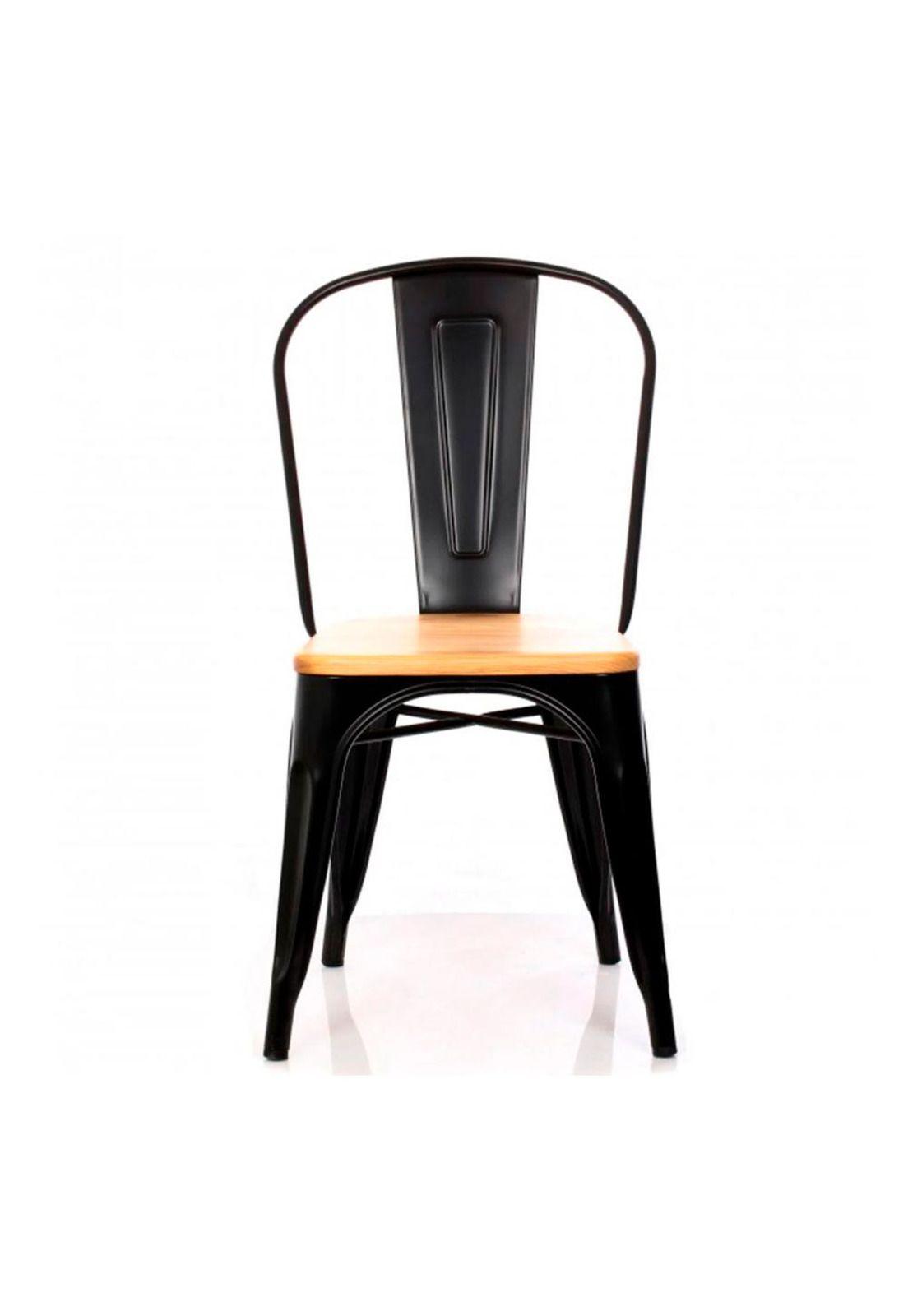 Set 4 Sillas Tolix Metal Con Asiento de Madera-2