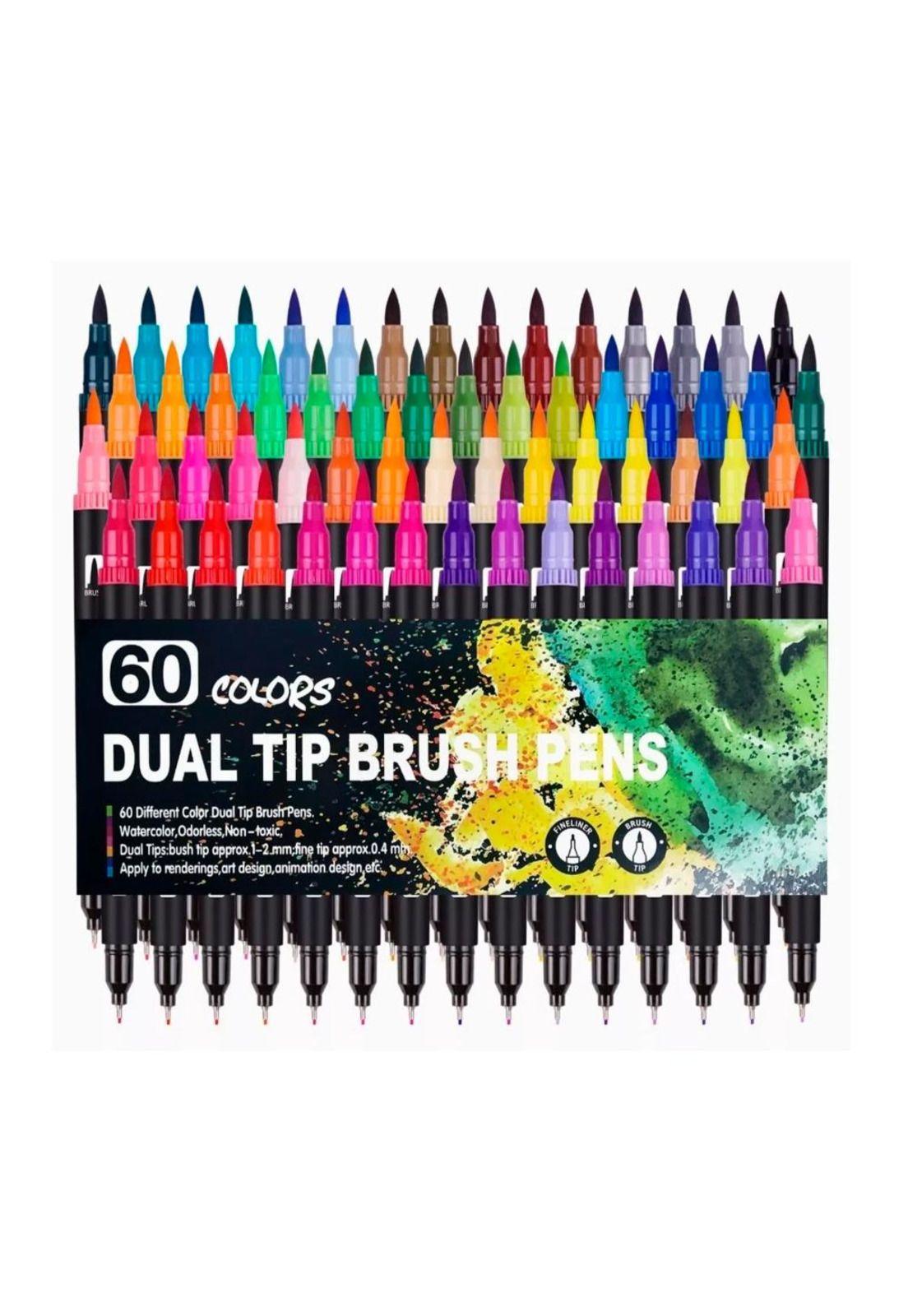 Marcadores De Doble Punta Tipo Pincel 60 Colores-0