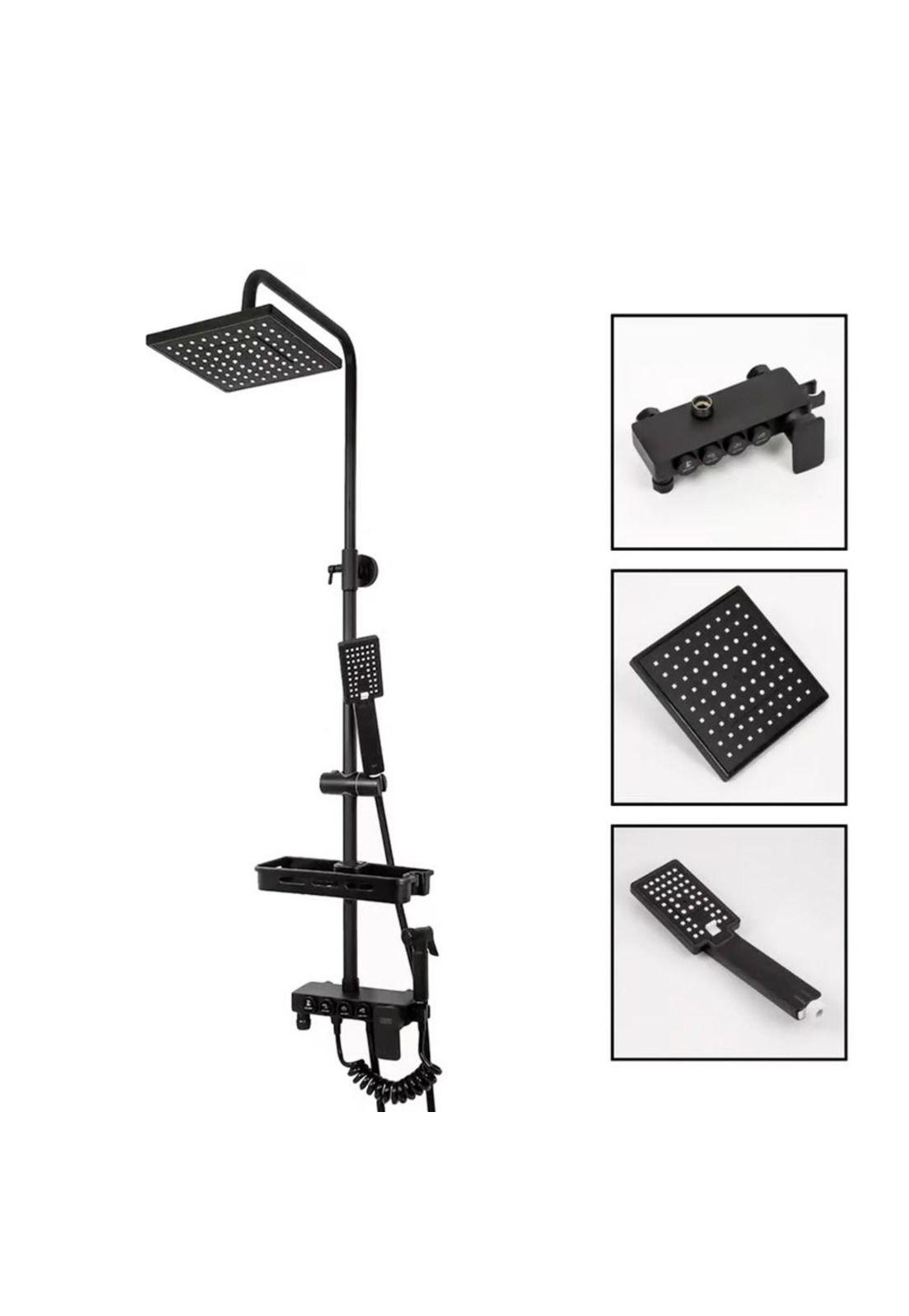 Kit De Ducha Columna Negra Con 4 Botones Multifuncional-3