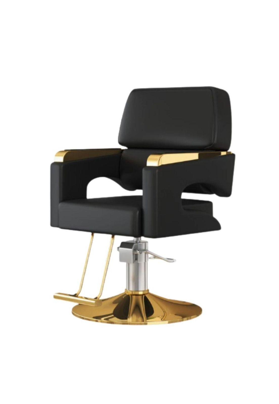 Sillón Barberia Ergonómico Altura Ajustable Negro Dorado-0