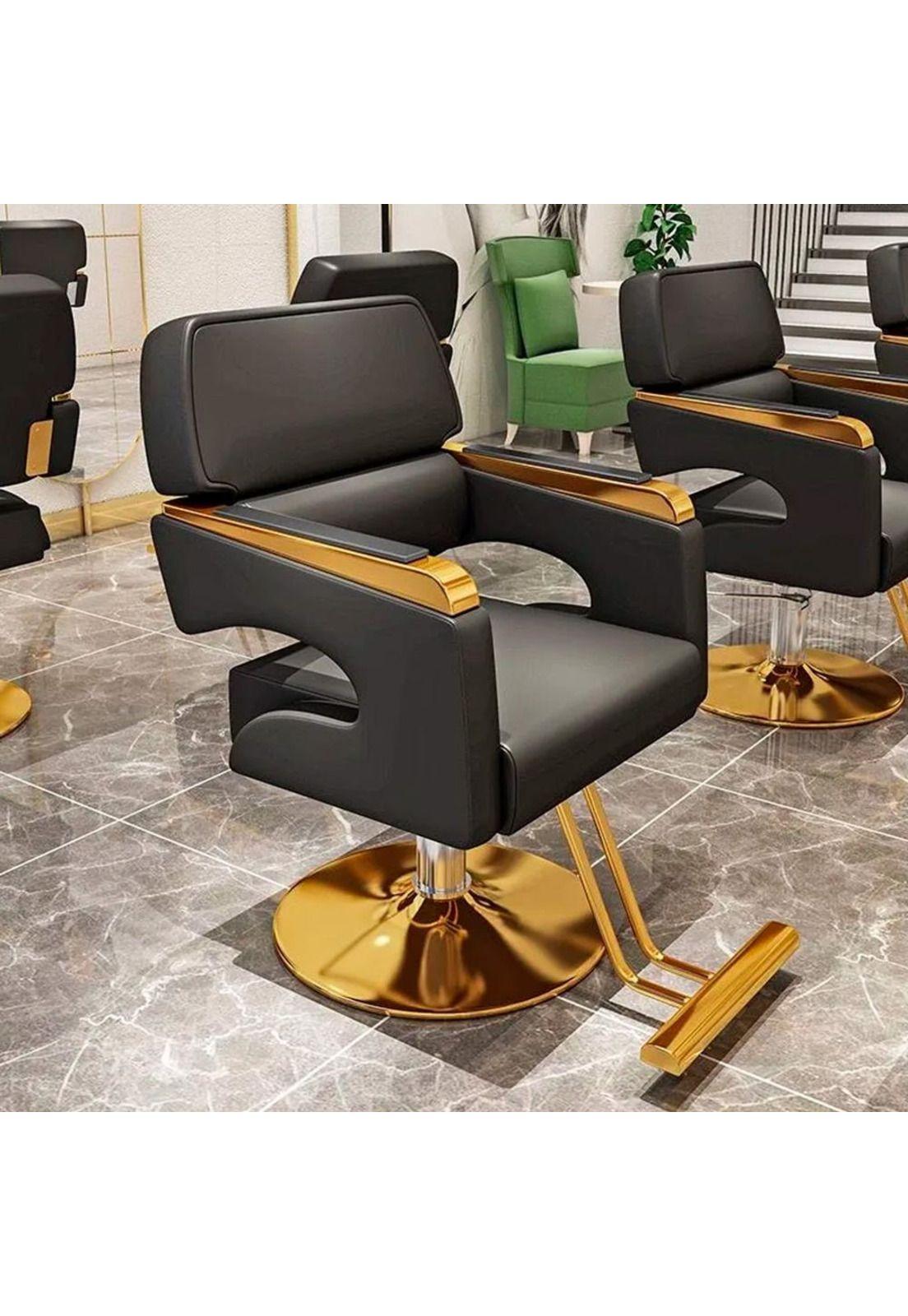 Sillón Barberia Ergonómico Altura Ajustable Negro Dorado-2