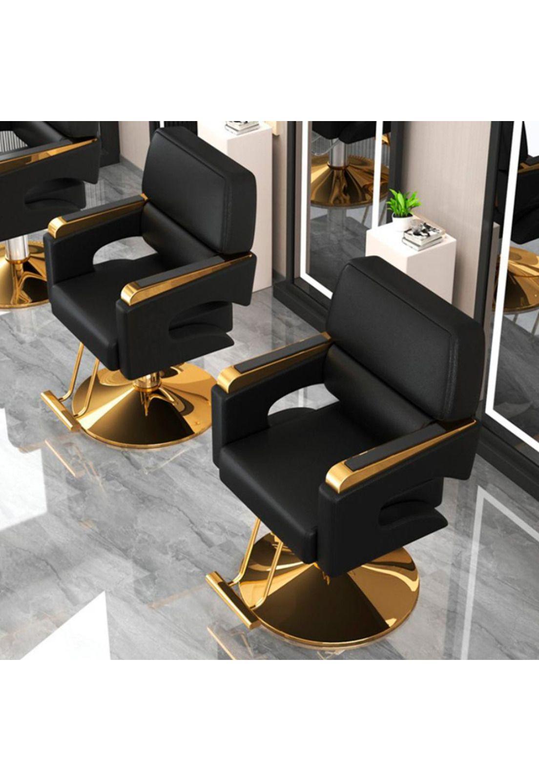Sillón Barberia Ergonómico Altura Ajustable Negro Dorado-3