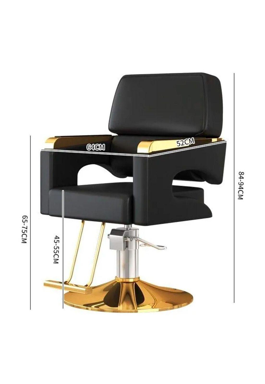 Sillón Barberia Ergonómico Altura Ajustable Negro Dorado-4