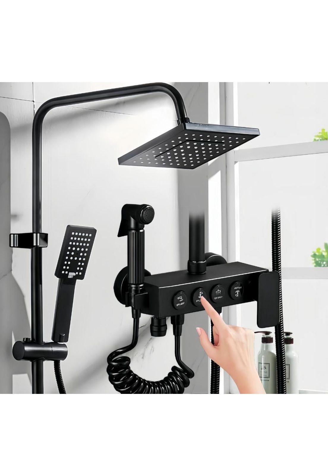 Ducha Columna Negra Push Boton Set 4 Funciones 3 Engranajes-2