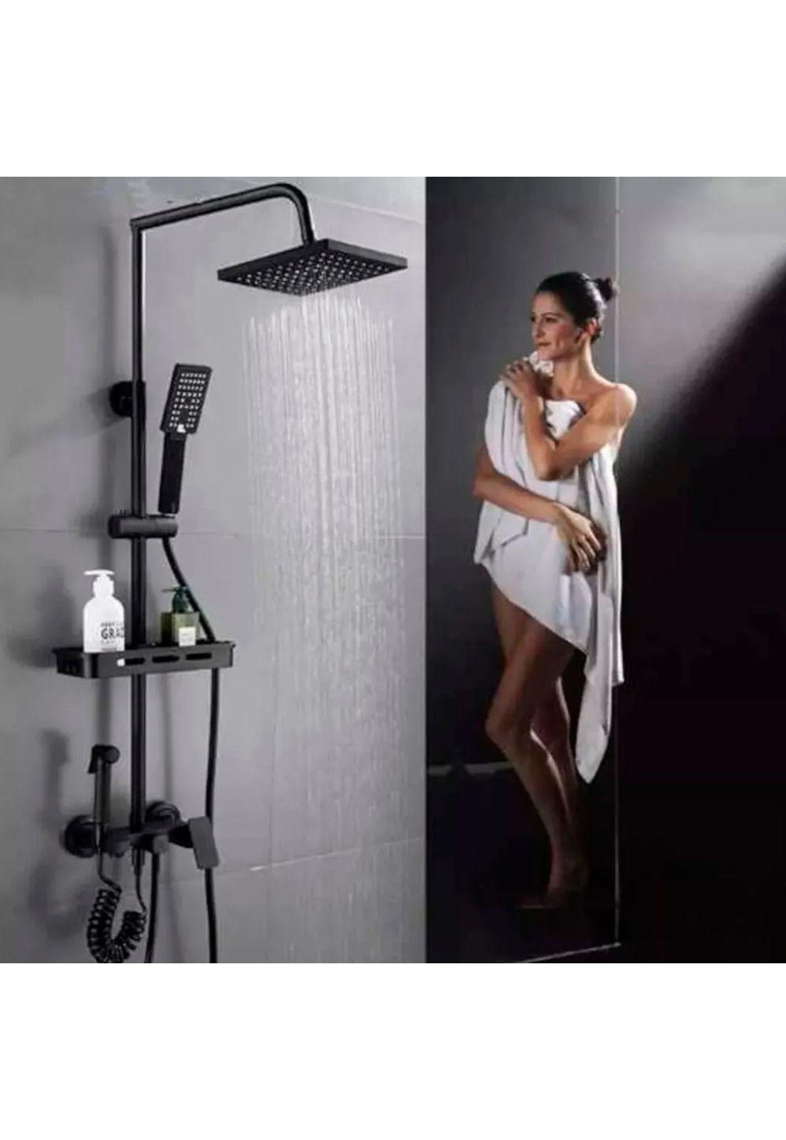 Ducha Columna Negra Push Boton Set 4 Funciones 3 Engranajes-3