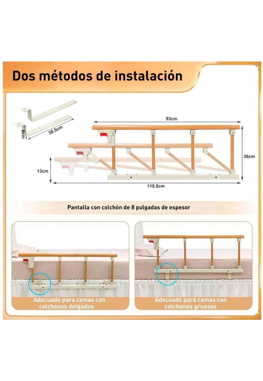 Baranda De Cama Lateral Anti Caída Para Cuidado Adulto Mayor Marrón-5