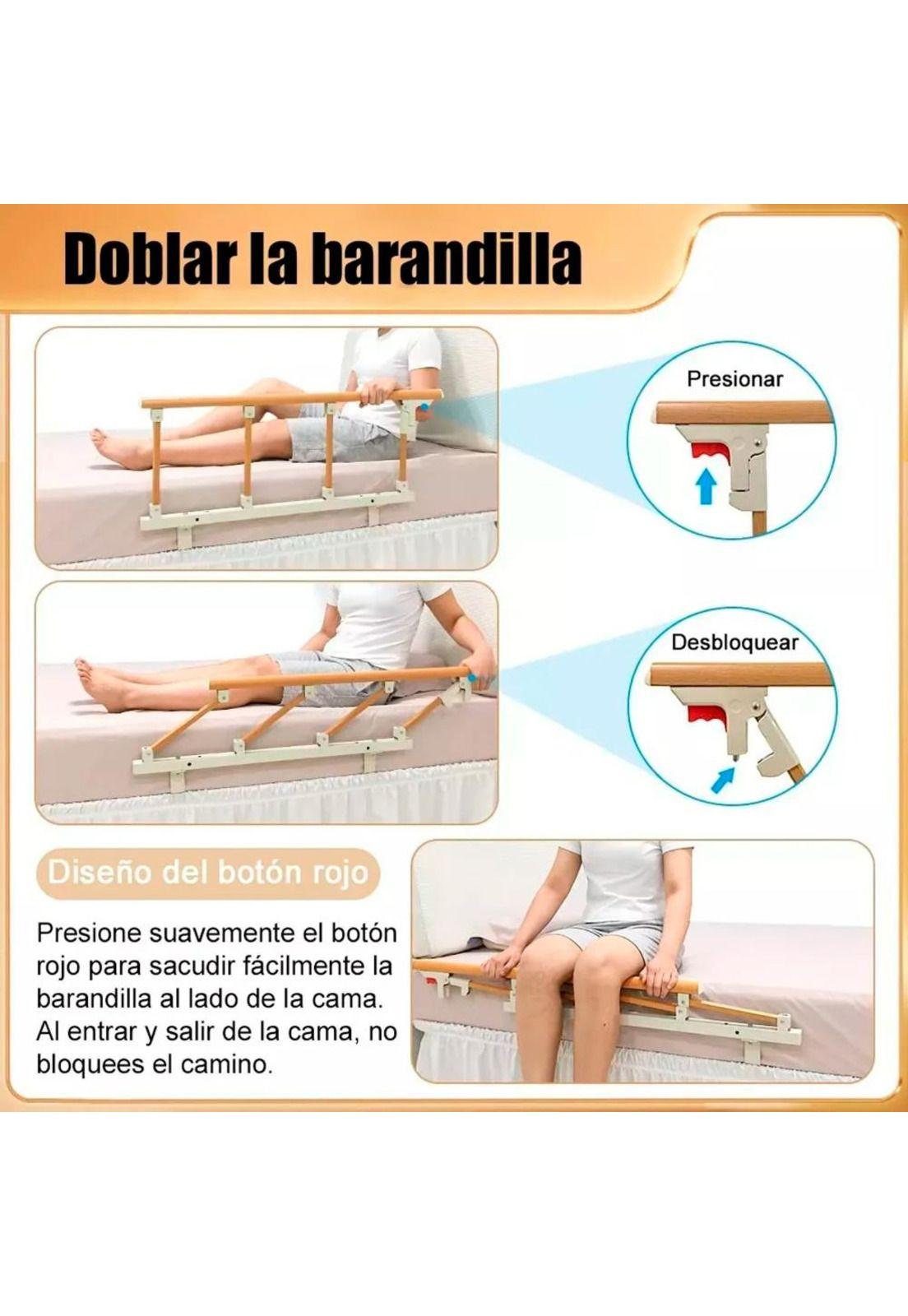 Baranda De Cama Lateral Anti Caída Para Cuidado Adulto Mayor Marrón-6