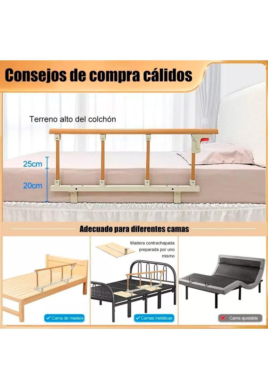 Baranda De Cama Lateral Anti Caída Para Cuidado Adulto Mayor Marrón-9