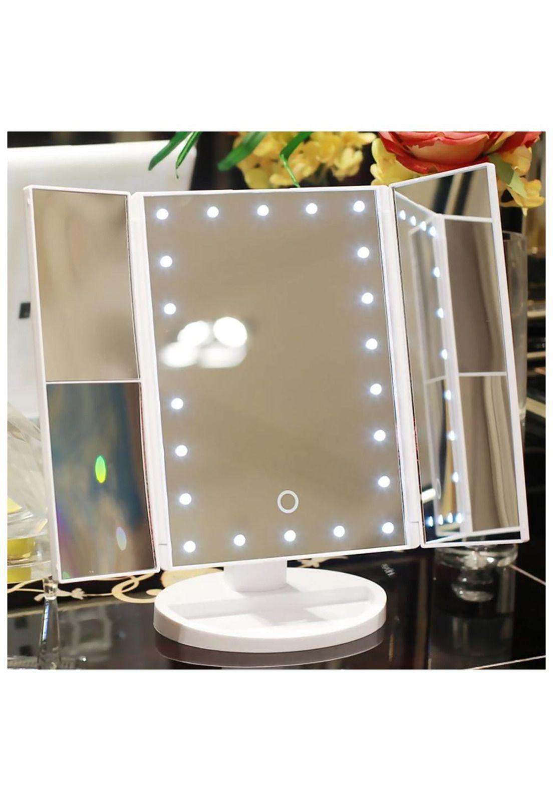 Espejo Portátil Maquillaje 3 Pliegue 24 Luz Led Tocador Usb-2