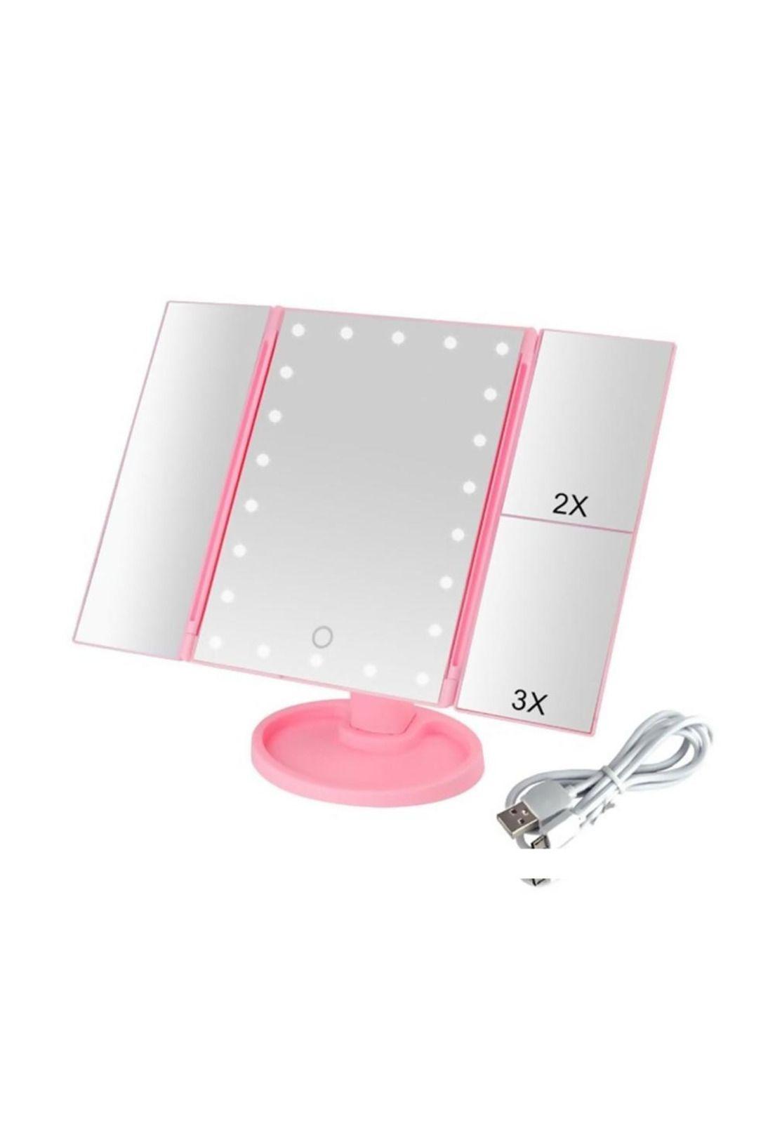 Espejo Portátil Maquillaje 3 Pliegue 24 Luz Led Tocador Usb-4