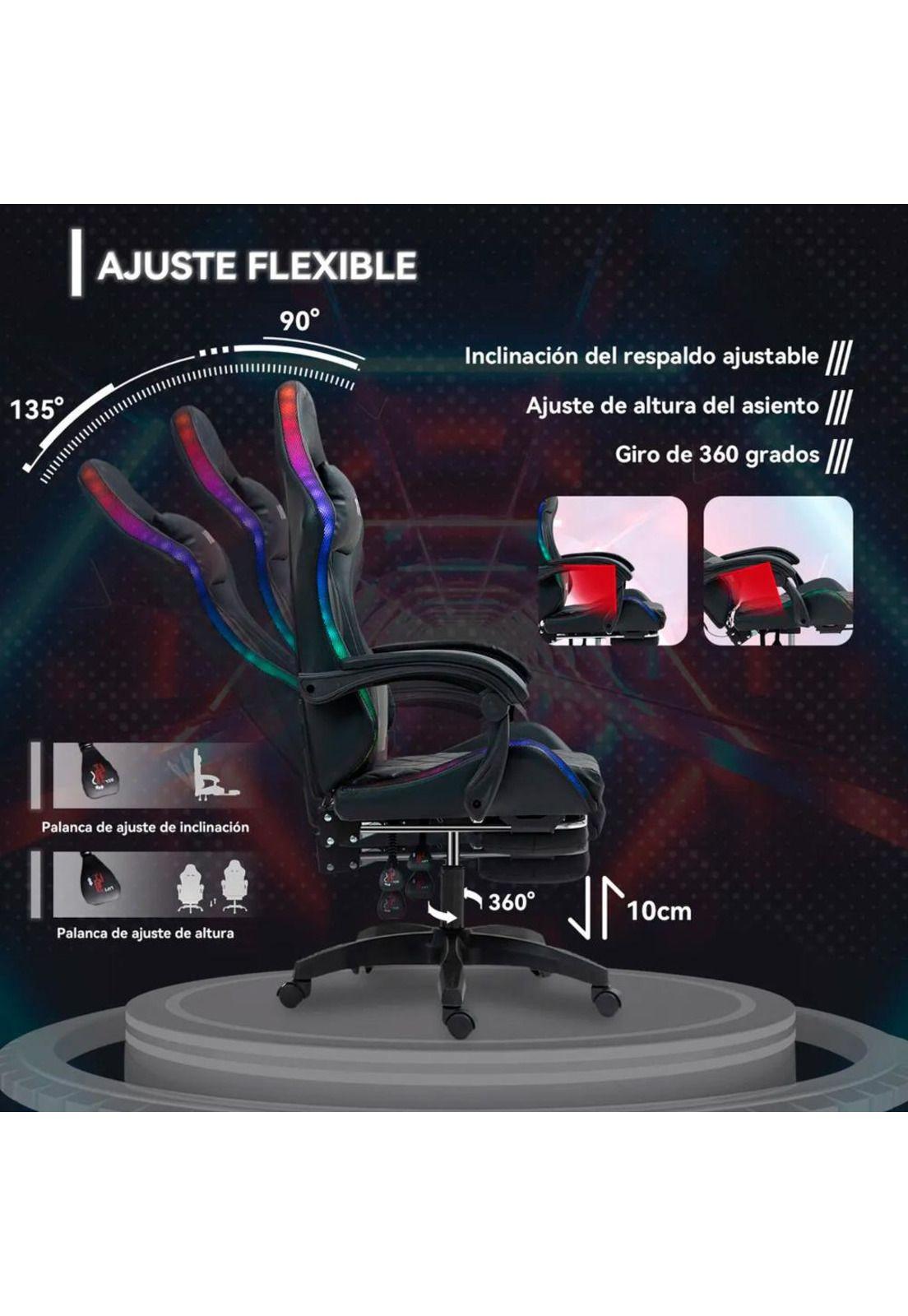 Silla Gamer Rgb Reclinable Reposapiés Silla Gaming + Control-5