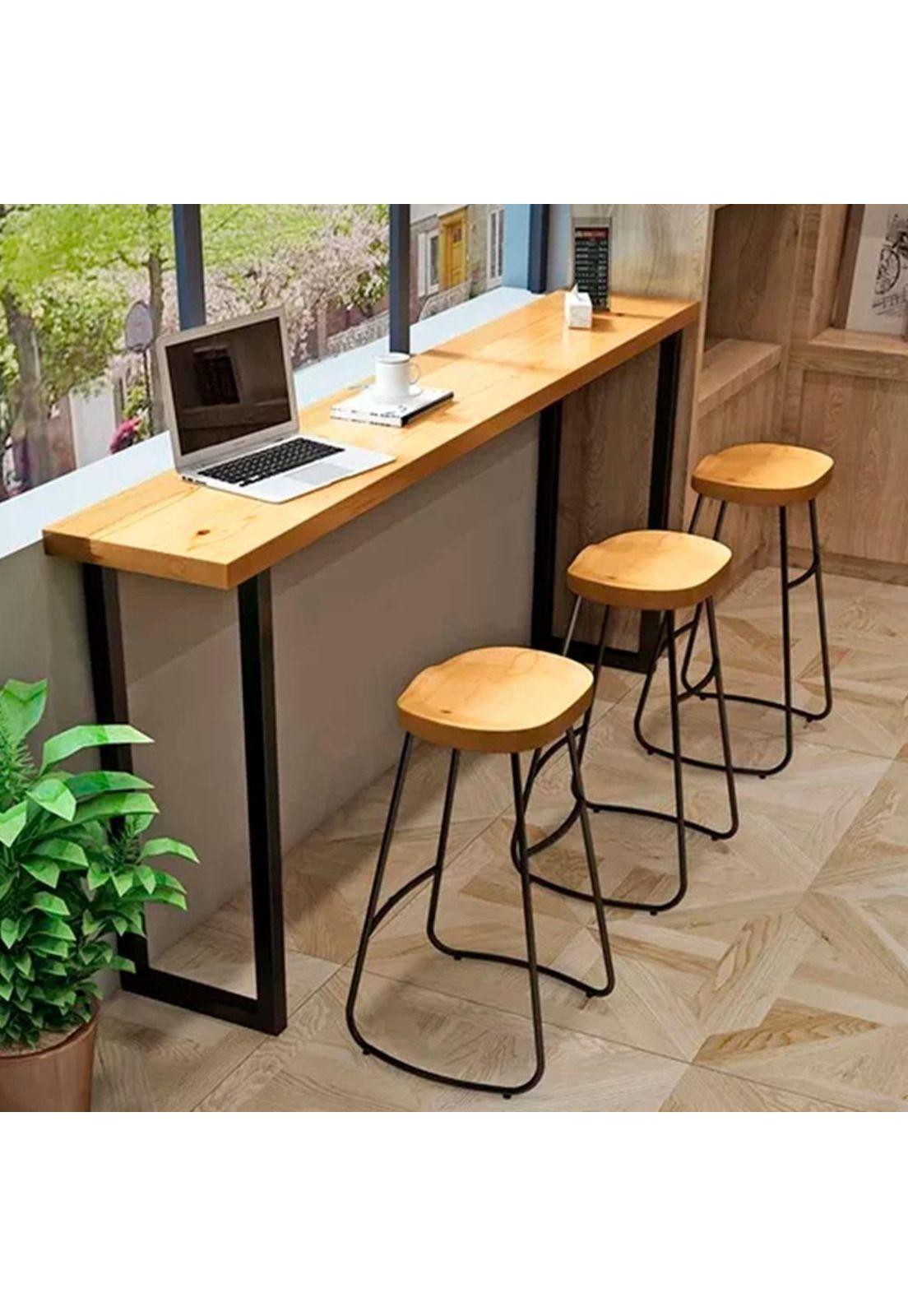 Silla de Bar Metálica 75 Cm Asiento Madera-2