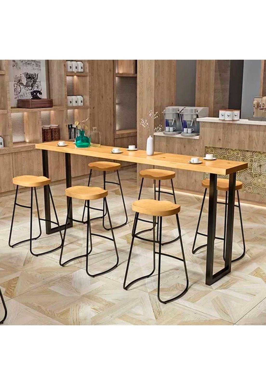 Silla de Bar Metálica 75 Cm Asiento Madera-3
