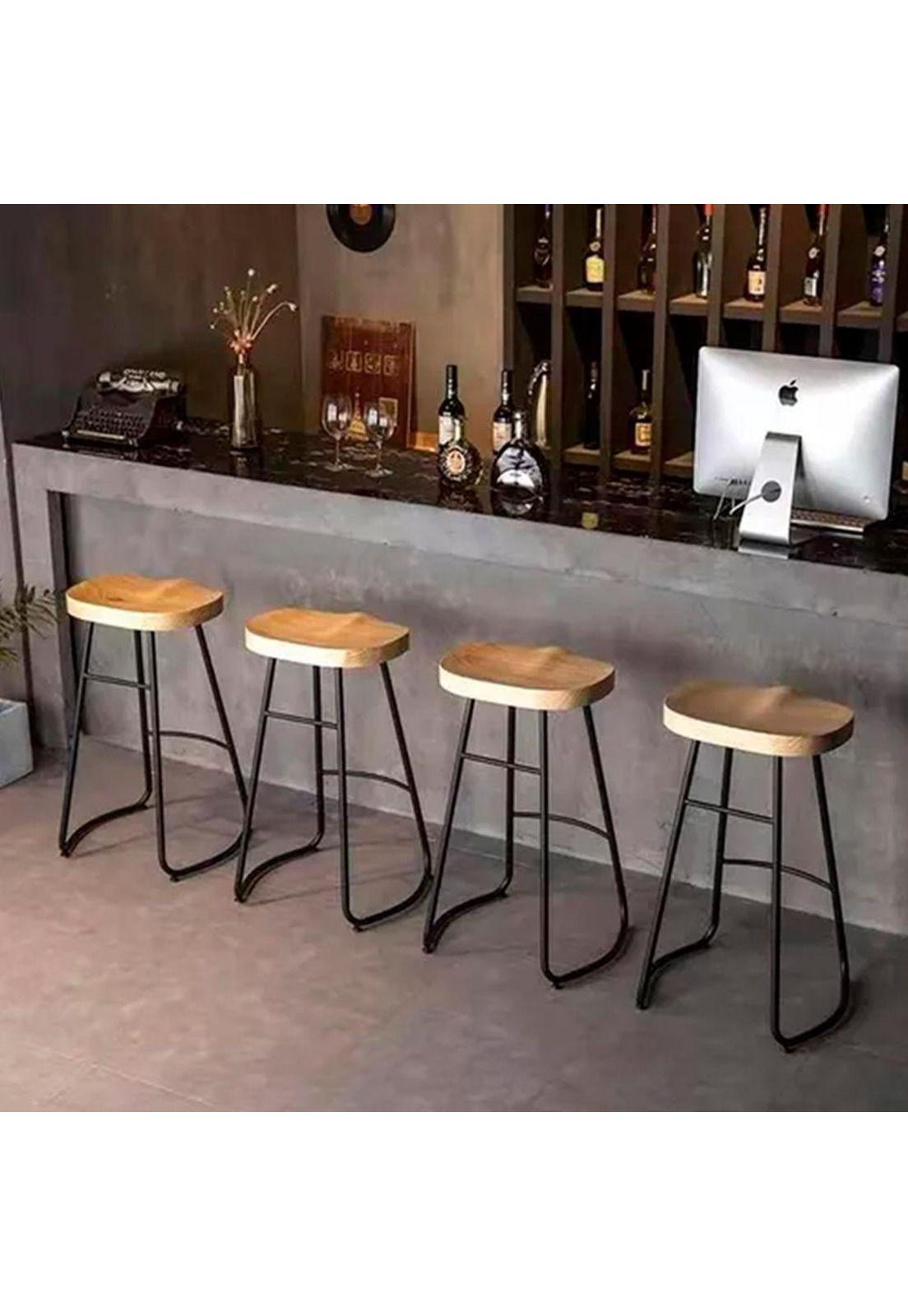 Silla de Bar Metálica 75 Cm Asiento Madera-4