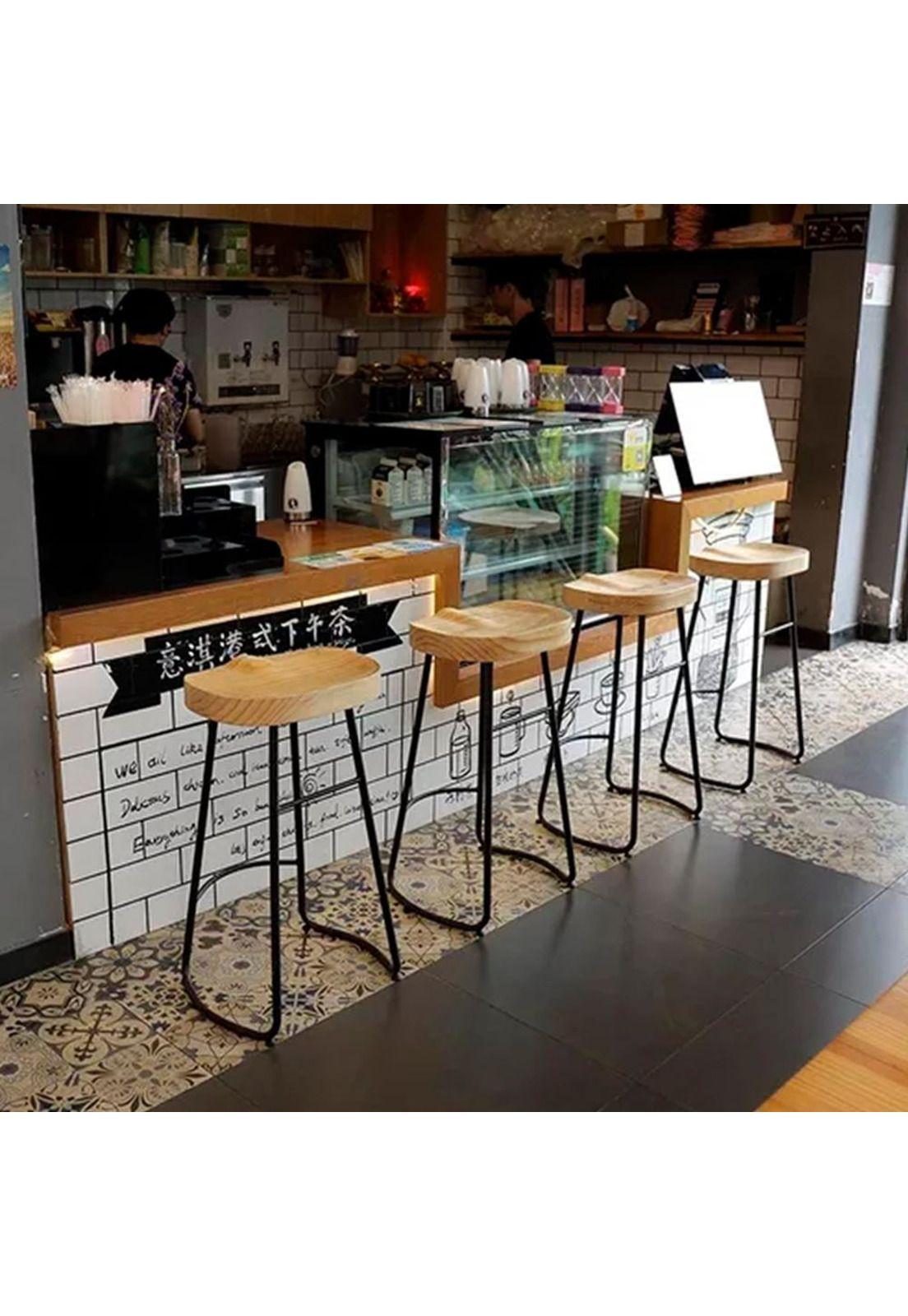 Silla de Bar Metálica 75 Cm Asiento Madera-5
