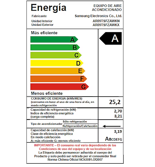 Samsung Aire acondicionado Split  Inverter Wi-Fi Frio e Calor 9000BTU Blanco 220v-240v-5