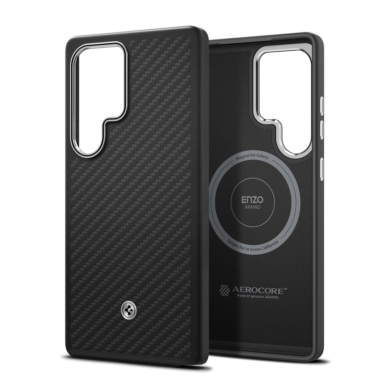 Carcasa Magnética Enzo Aramid Color Negro Plata Galaxy S25 Ultra-2