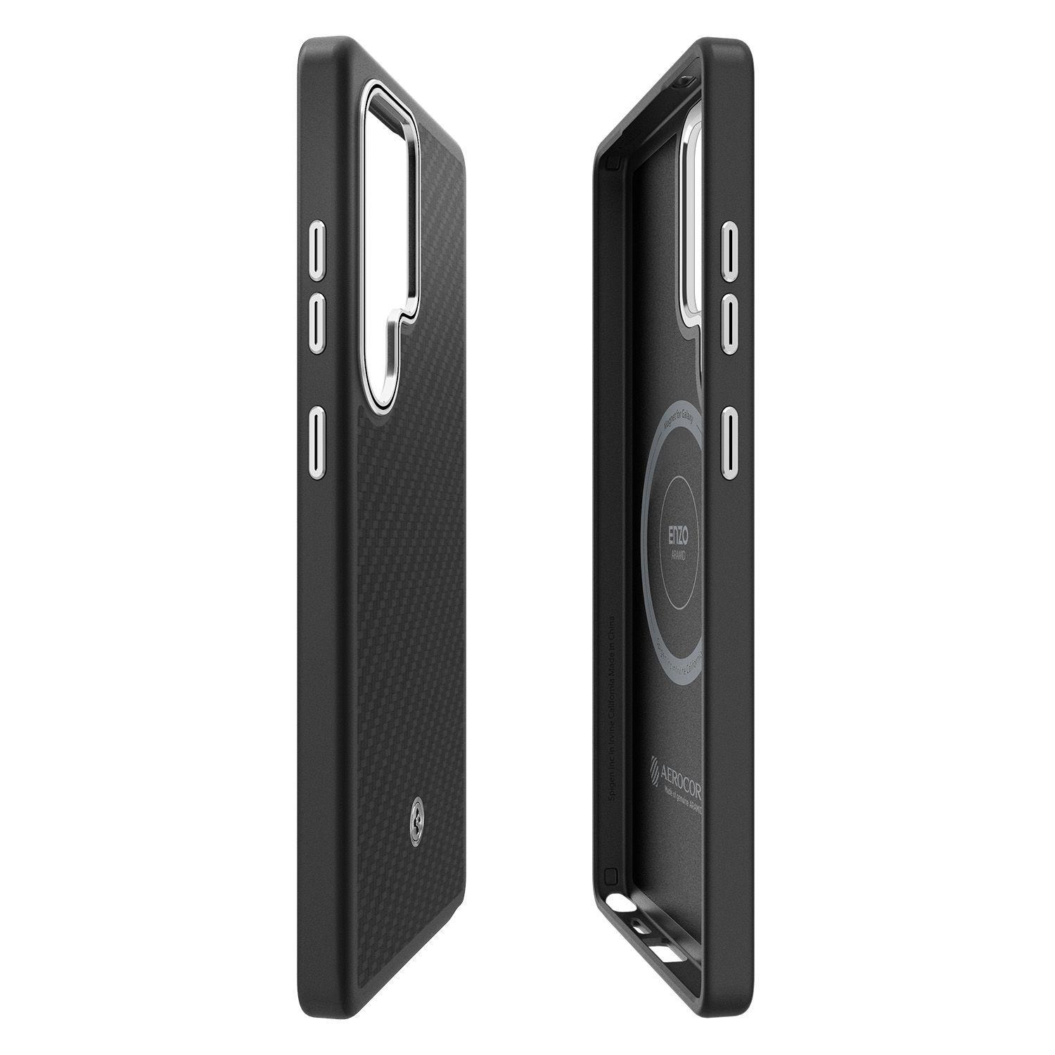 Carcasa Magnética Enzo Aramid Color Negro Plata Galaxy S25 Ultra-4