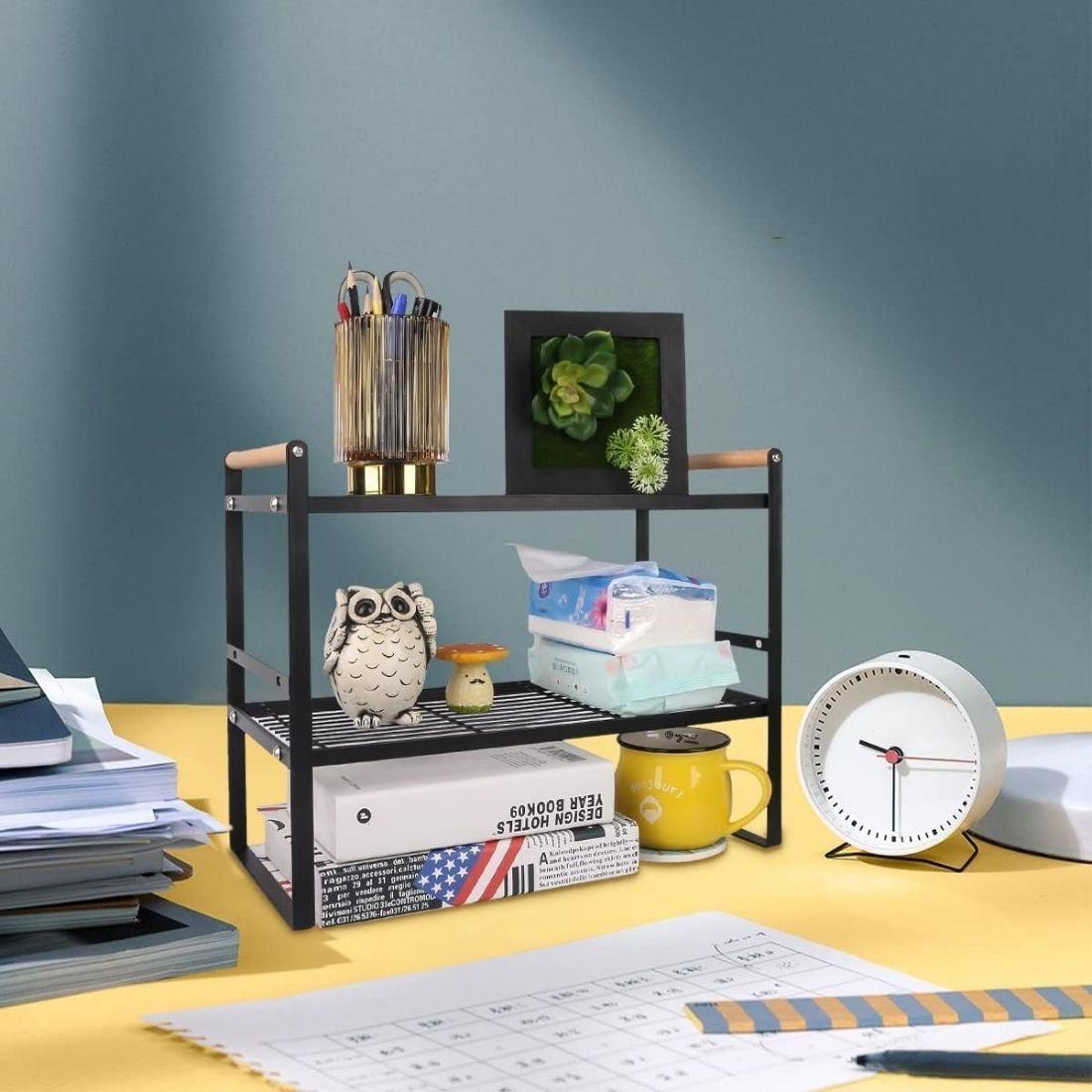 Repisa organizadora 2 niveles de acero y madera 34 cm estante multiuso estilo n rdico-3