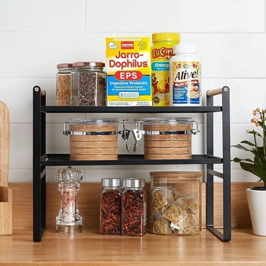 Repisa organizadora 2 niveles de acero y madera 34 cm estante multiuso estilo n rdico-4