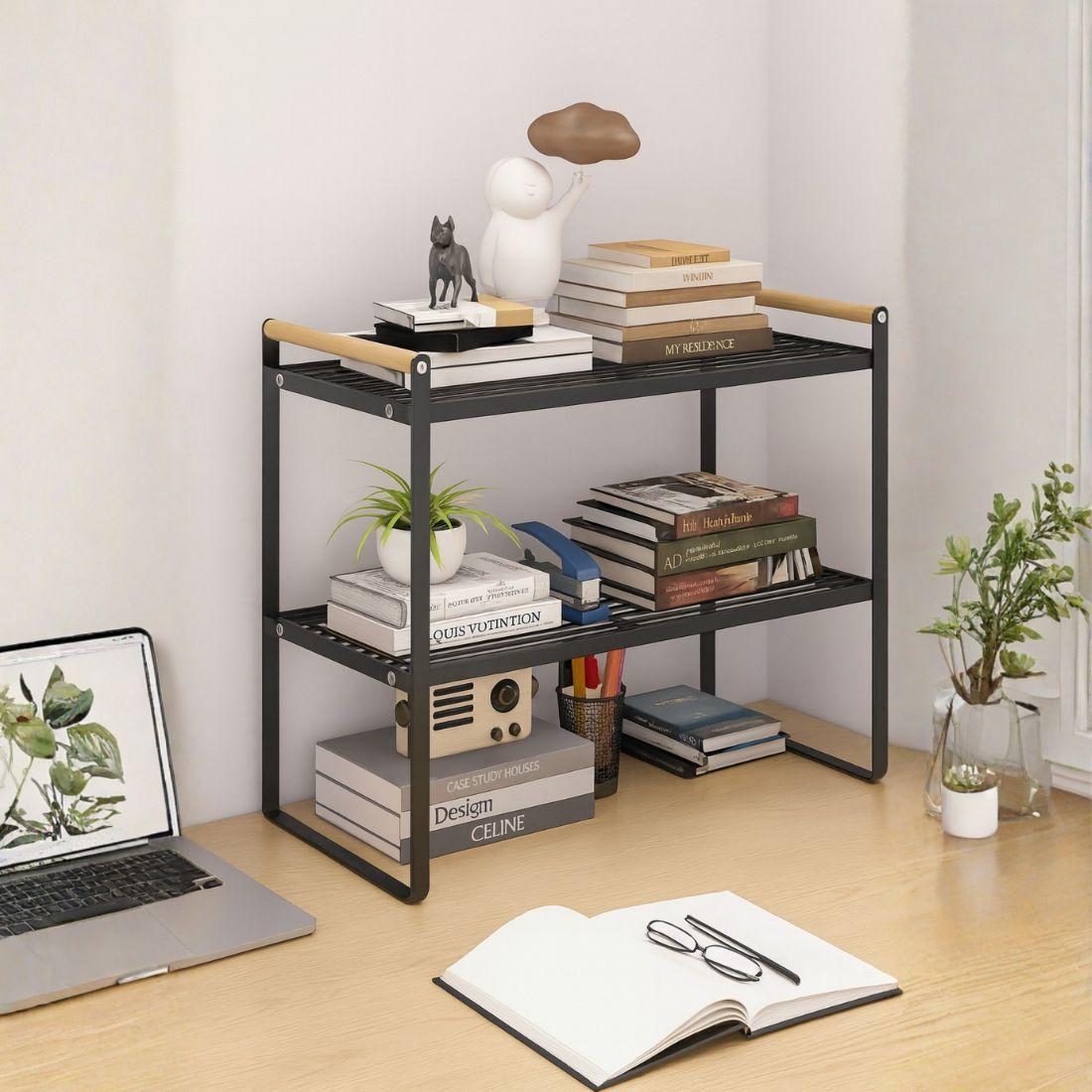 Repisa Organizador Cocina Acero Madera 2 Niveles 54cm Negro Estilo N rdico-2