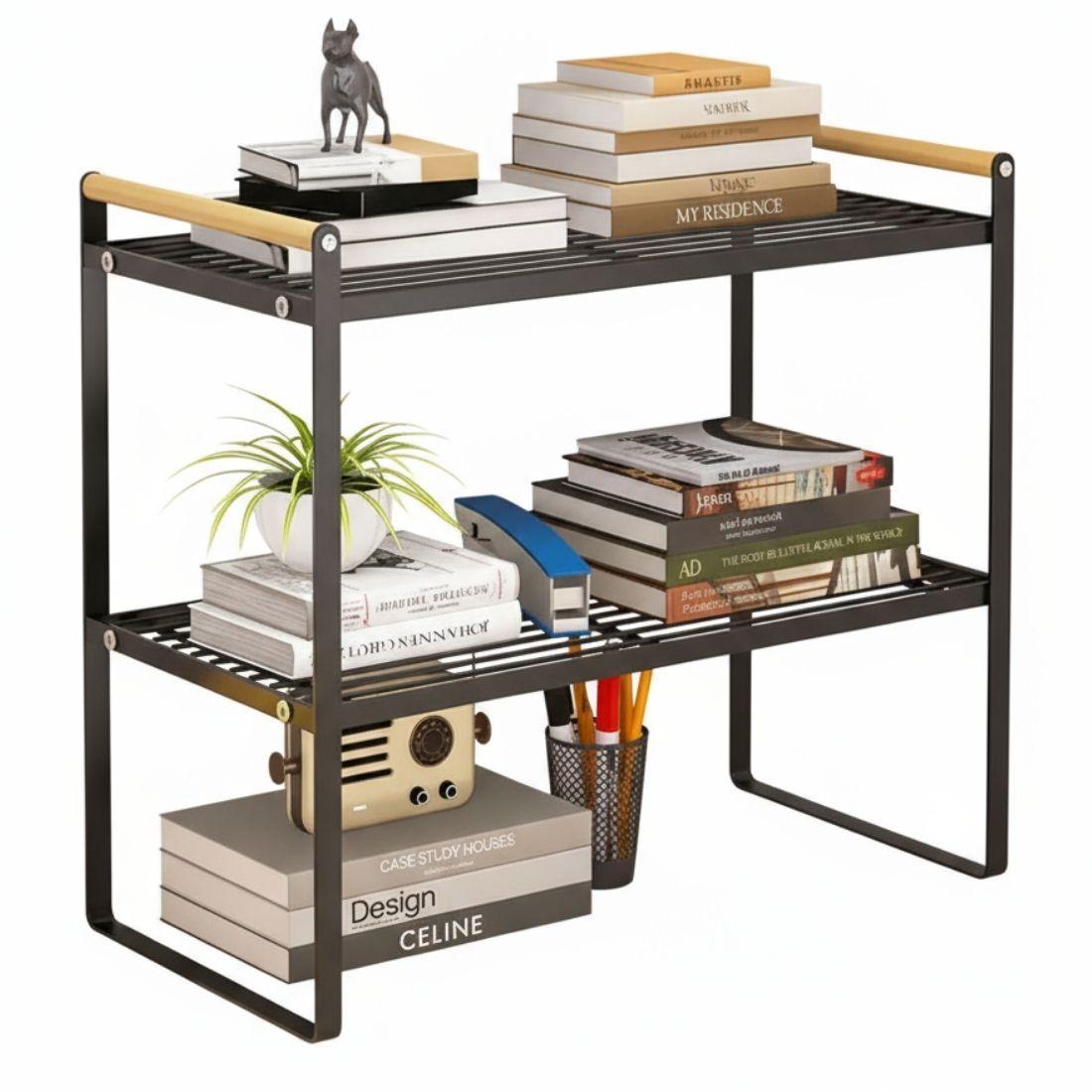 Repisa Organizador Cocina Acero Madera 2 Niveles 54cm Negro Estilo N rdico-3