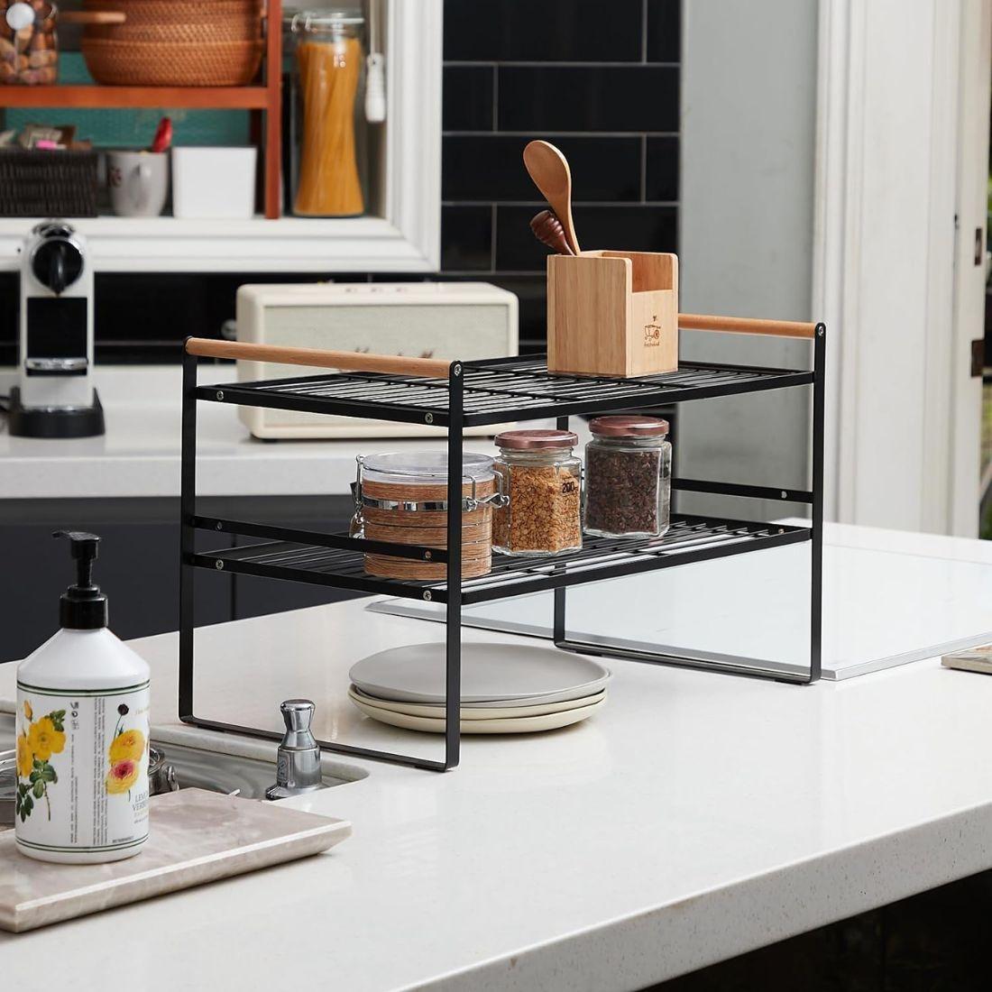 Repisa Organizador Cocina Acero Madera 2 Niveles 54cm Negro Estilo N rdico-5