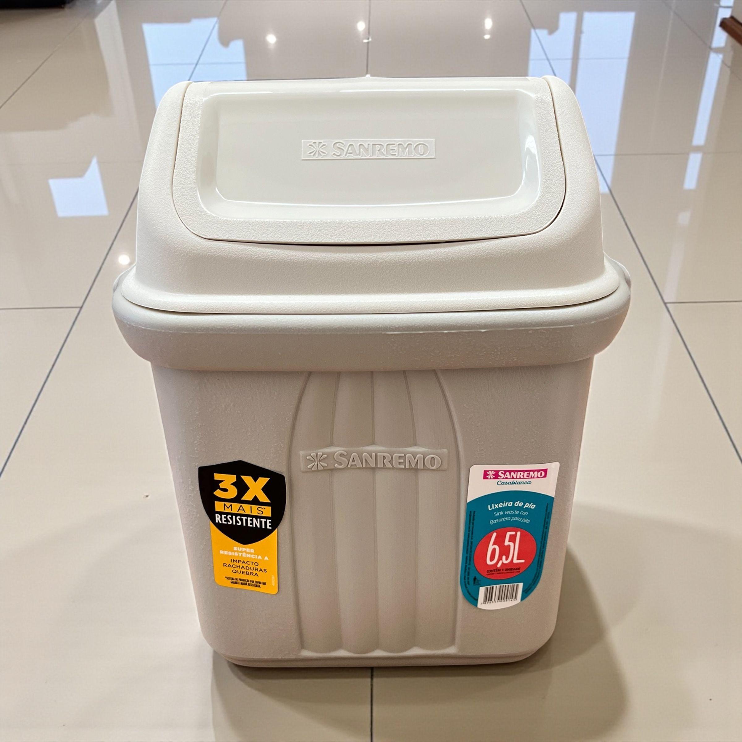 Basurero plastico tapa vaiven 6 5l Beige-0