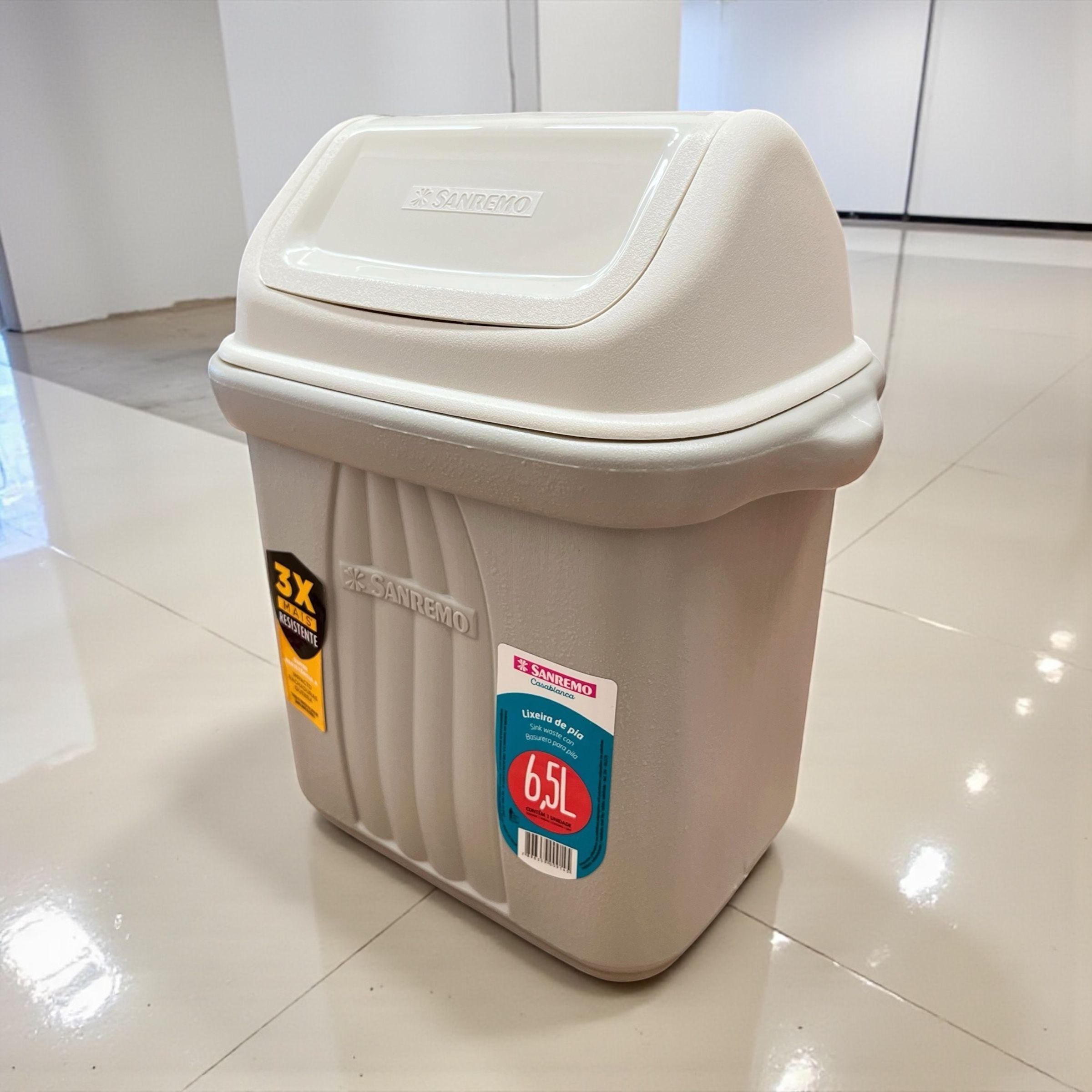 Basurero plastico tapa vaiven 6 5l Beige-2