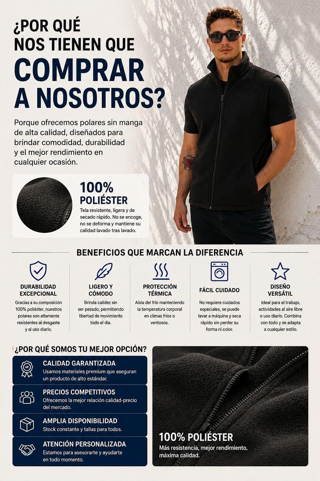 Chaleco Polar Sin Manga 400gr Poliester Invierno Hombre Abrigador-4